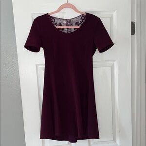 Lush Deep Burgundy Mini Dress with Lace Detail